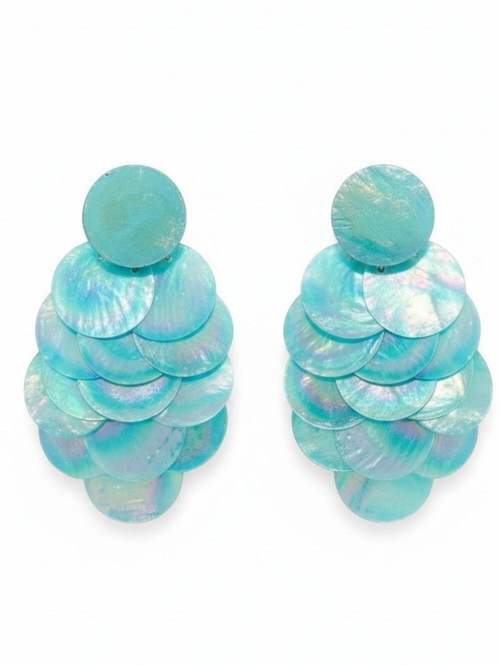 💙▪️ Piper K▪️ Beautiful  Blue shell Disco Layered chandelier earrings